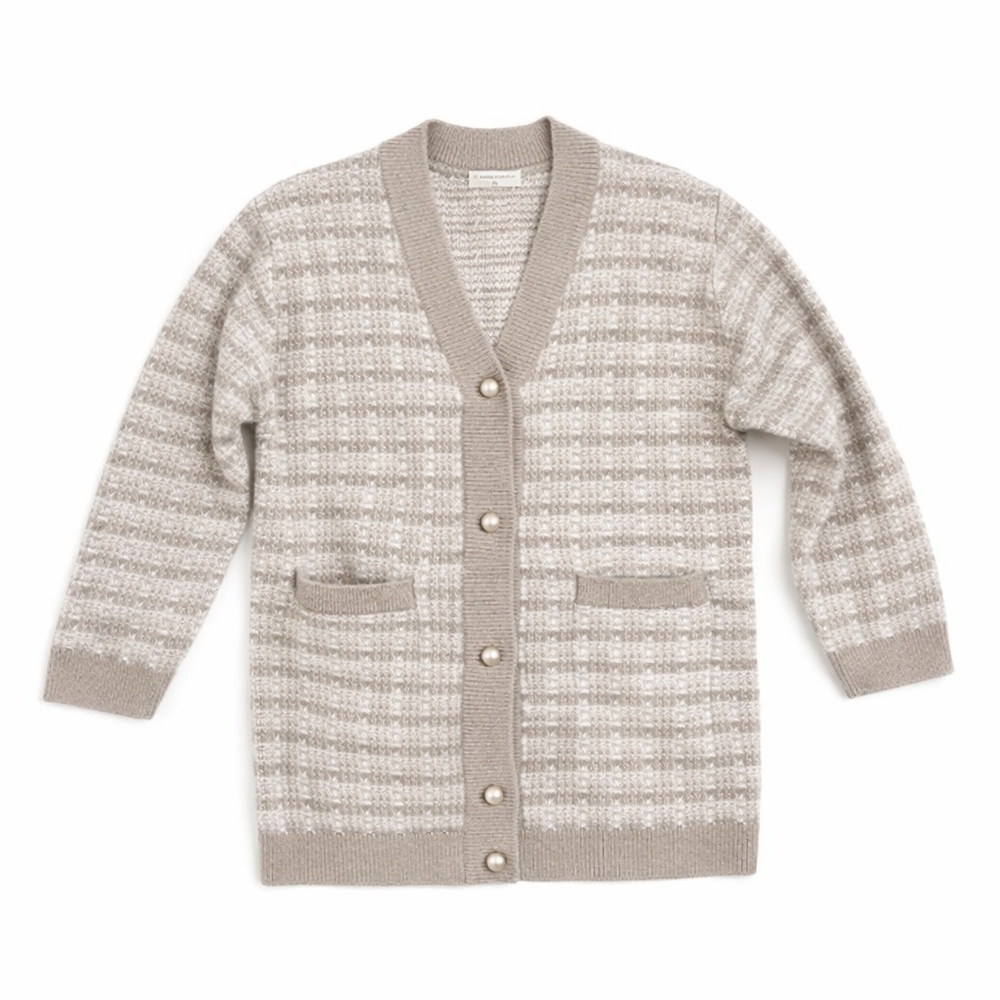 BABATON Lacer Cardigan 100% Merino Wool Grey White Tweed Knit Size S - Picture 6 of 11